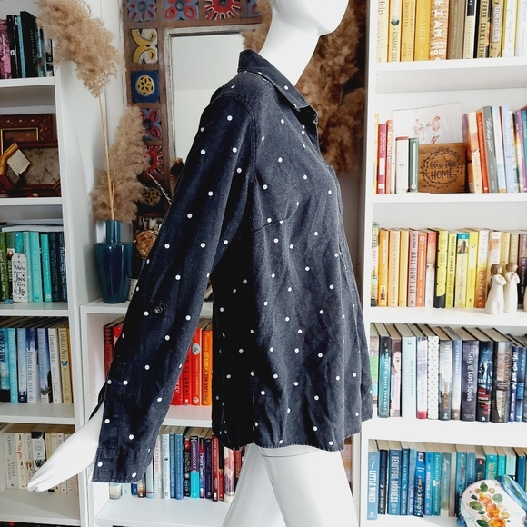 Torrid Taylor - Charcoal Grey Polka Dot Button Front Relaxed Fit Shirt P1235 - Picture 6 of 10